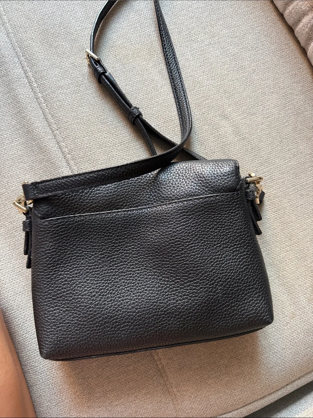 kate spade Black Pebbled Leather Flap Crossbody Bag with Gold Hardware